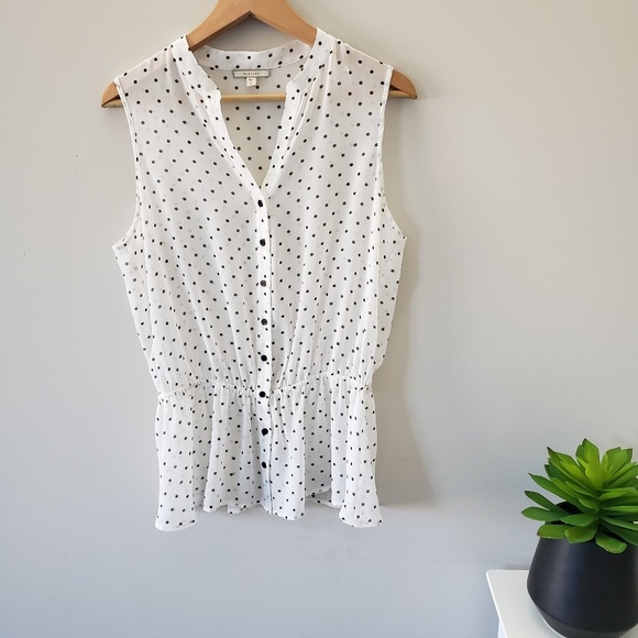 Pleione Tops - PLEIONE sheer sleeveless blouse with peplum waist